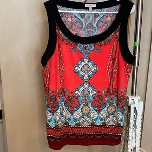 roz & Ali women’s top, size 2X, red with black trim and beautiful medallions.